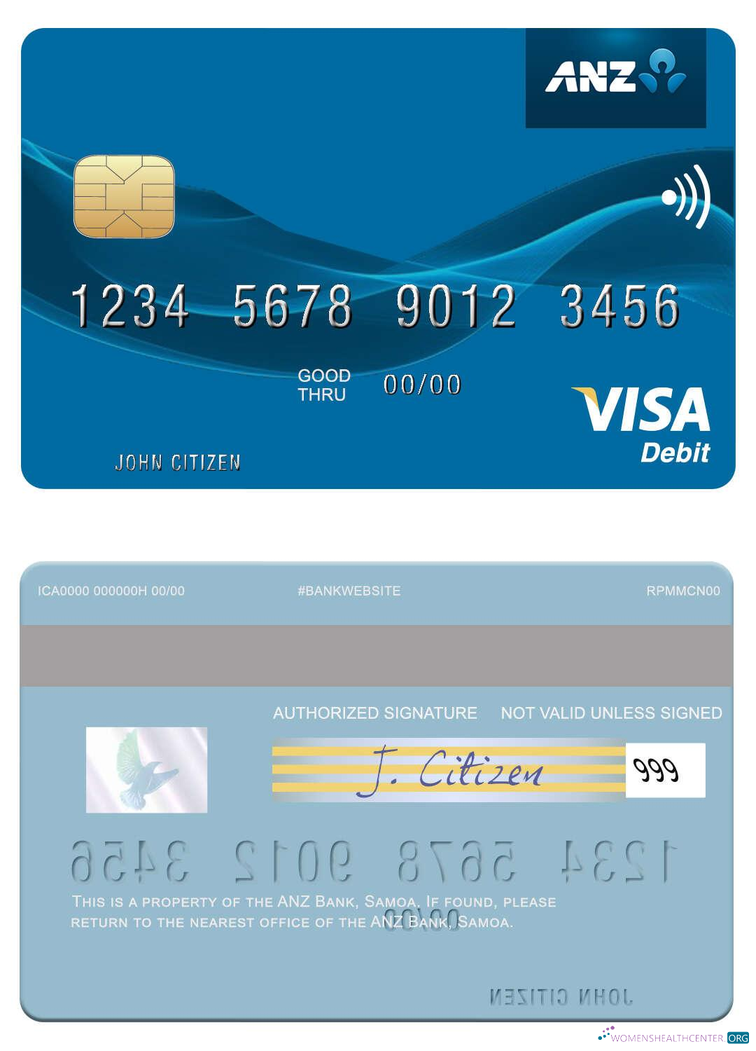 Download Samoa ANZ Bank visa debit card Photoshop template